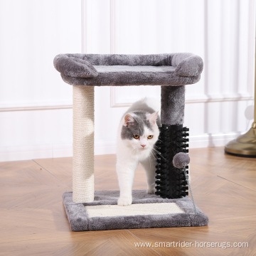 19" Tall Short Cat Tree Cat Perch Scratcher With Plastic Brush